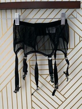 Sofsy Garter Belt Sheer Mesh Black Lingerie clips stockings stocking semi sheer
